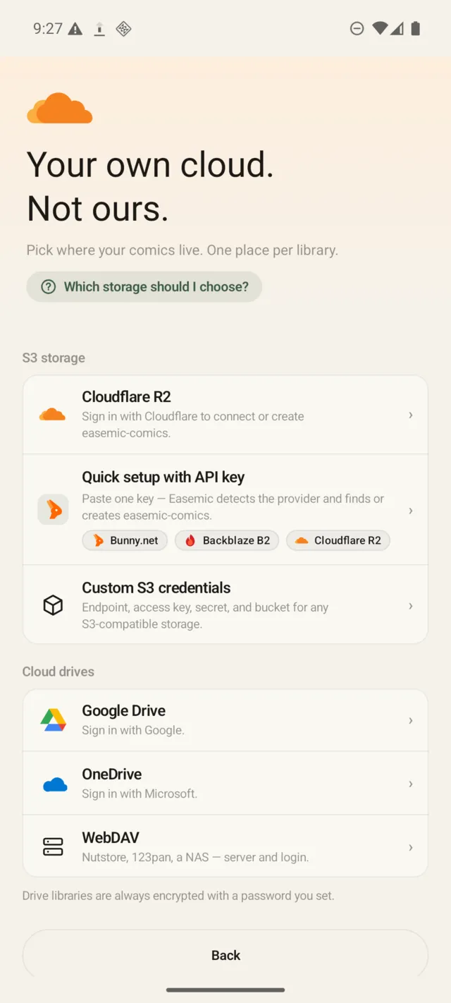 Choosing cloud storage in Easemic